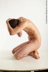 Nude Man White Kneeling poses - ALL Slim Short Brown Kneeling poses - on both knees Realistic